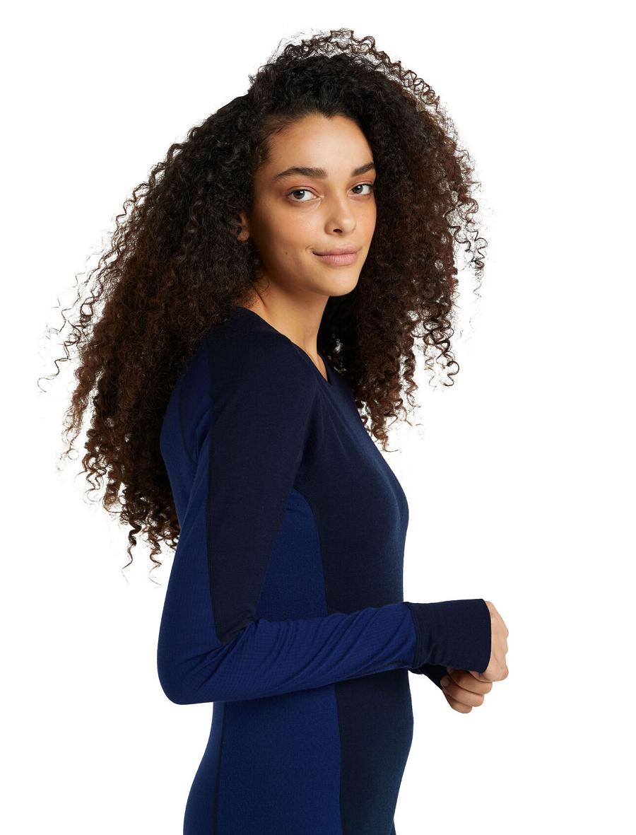 Midnight Navy / Royal Navy Women's Icebreaker BodyfitZone™ Merino 260 Zone Long Sleeve Crewe Thermal Top Base Layers | USA 1905RVDW